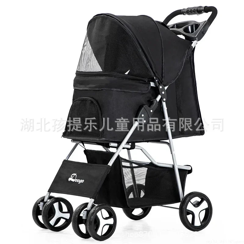 手提式可折疊寵物推車四輪附天窗