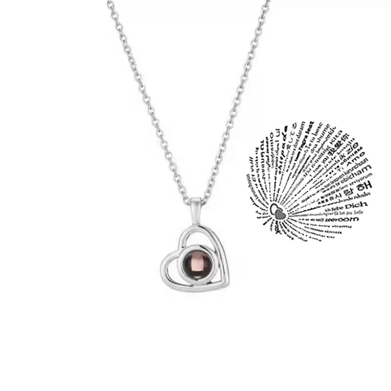 Love Heart Necklace 100 Languages I Love You Projection Pendant Jewelry For Mom Girlfriend Birthday Christmas Romantic Gifts