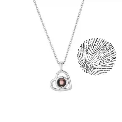 Love Heart Necklace 100 Languages I Love You Projection Pendant Jewelry For Mom Girlfriend Birthday Christmas Romantic Gifts