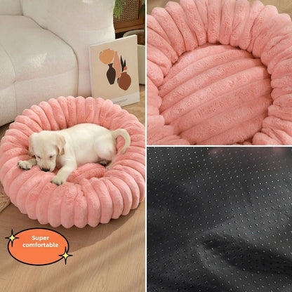 Round Plush Dog Bed for Medium Pets, Winter Soft Nest