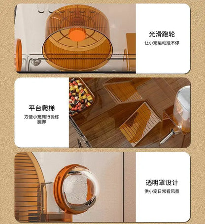 Hamster cage Luxury Grand Villa Transparent acrylic Gold silk Bear Dutch Pig two layer multi-layer combination hamster supplies