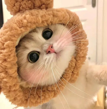 面白いペットヘッドバンド ぬいぐるみ 毛糸 猫 犬 キャップ パンダ 豚 ペット 暖かい ペット帽子 ひよこ コスプレ用品 ヘッドドレス コスチューム