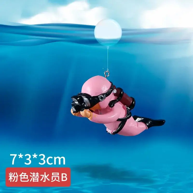 Cute Luminous Green Mini Diver Simulated Floating Frogman Kawaii Miniature Figures Fish Tank Aquarium Decoration Ornaments
