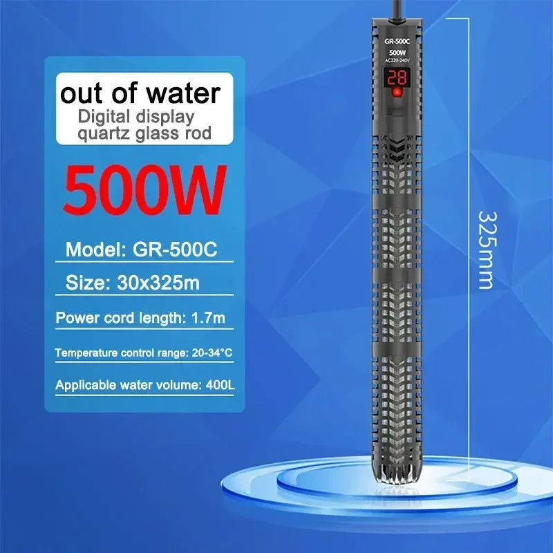 500W Fish Tank Heater Rod Red Parrot Non-explosive Glass Digital Display Aquarium Thermostat Automatic For Heating Water Tanks