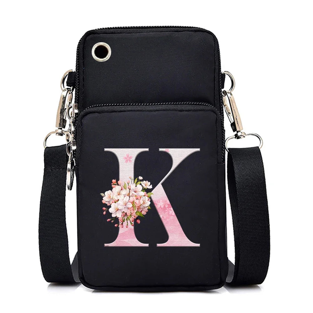 Women‘s Messenger Bag Small Handbag Crossbody Shoulder Wallet for Phone Sakura 26 Alphabet Print Coin Purse Ladies Card Holder