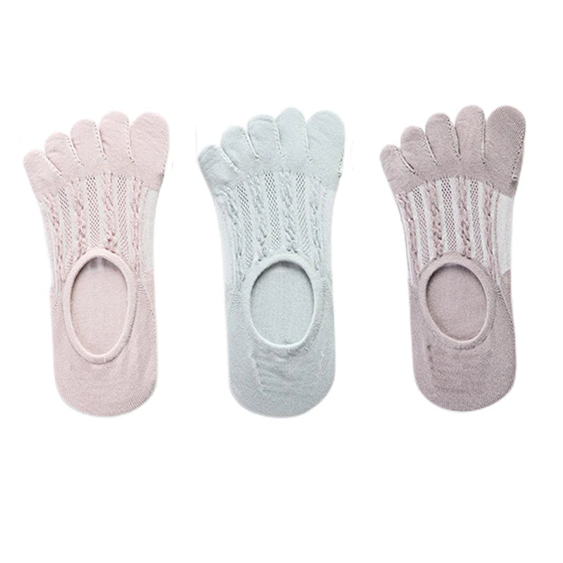 3Pairs Women's Socks Fashion Cotton Breathable Invisible Ankle Short Boat Socks Open Toe Sweat-absorbing Elasticity Ladies Sox