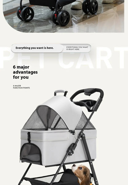 Detachable Pet Stroller Frame Basket With Feeding Tray One Click Fold System Lightweight Portable For Cats Dogs Pet Carrier