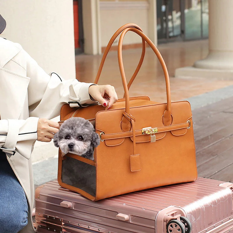 New Luxury PU Leather Pet Carrier Bag Breathable Handbag For Puppy Cat Fashion Dog One-shoulder Bag Portable Pet Travel Handbag