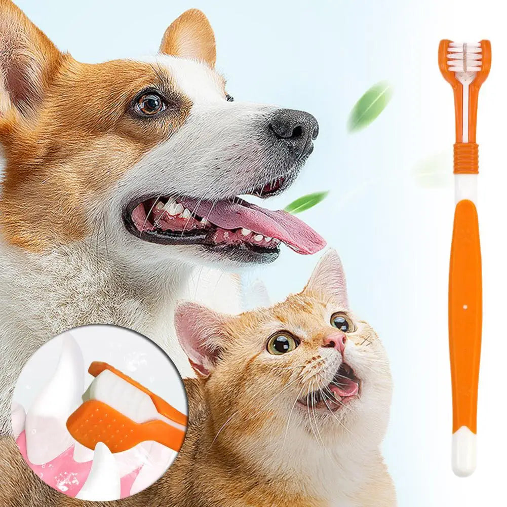 Three Sided Pet Toothbrush Three-Head Pet Toothbrush For Dogs And Cats Oral Cleaning Brush Care Products Tool Wholesale