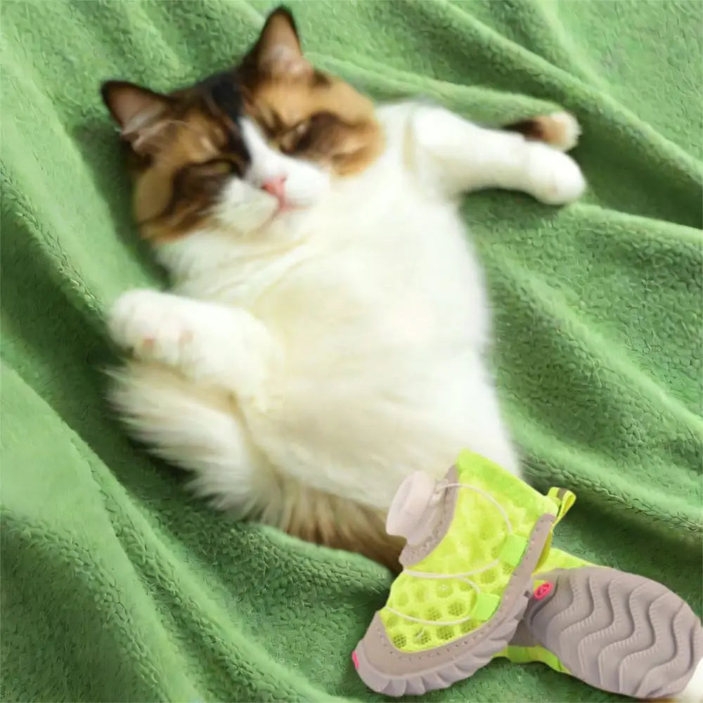 4pcs/set Protecting Breathable Dog Mesh Shoes Adjustable Anti-slip Pet Boots Thin Soft Sole Dog Sneakers Summer Season