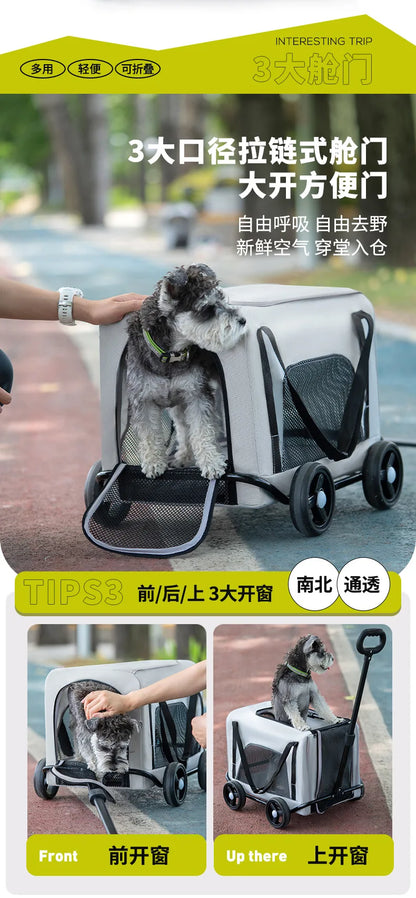 360 ° Rotating Rod Lightweight Folding Small And Medium Pet Stroller Outdoor 3-sided Breathable Window Cat Dog Backpack