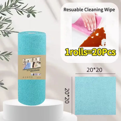 20個/ロール 再利用可能クリーニングワイプ 家庭用キッチンクロス マイクロファイバータオルロール ディッシュラグ ウォッシュペーパータオル交換用