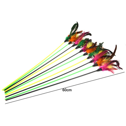 1pc  Hot Sale Cat Toys Random Color Make A Cat Stick Feather Black Coloured Pole Like Birds With Small Bell