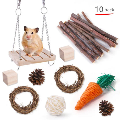 Combination Hamsters Rabbit Rat Toys Hamster Toys Set Pet Rabbit Guinea Pig Parrot Play Molar Wooden Supplies