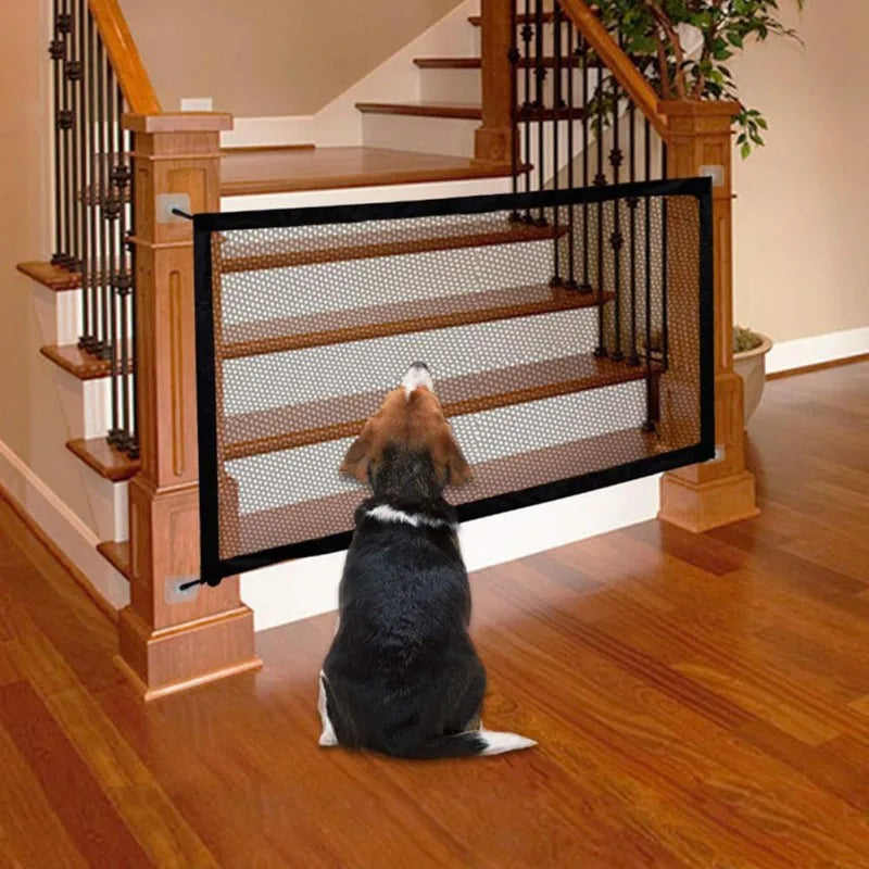 Foldable Pet Dog Gate Door Barrier Safety Guard Fence Mesh Enclosure Rectangle Magic Safety Gate Dog Safeguard With Hook