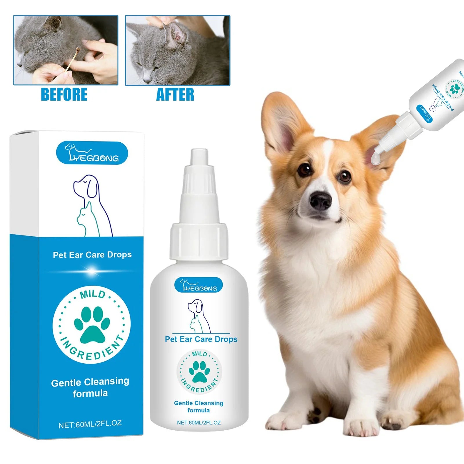 Dog Ear Drop Infection Mite Control Ear Wax Canal Cleaning Odor Itching Eliminator Soothing Irritation Pet Ear Cleaning Solution