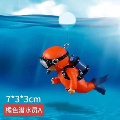 Cute Luminous Green Mini Diver Simulated Floating Frogman Kawaii Miniature Figures Fish Tank Aquarium Decoration Ornaments