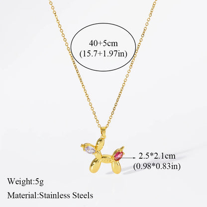 EILIECK 316L Stainless Steel Moon Pearl Zircon Puppy Pendant Necklace For Women Girl New Fashion Neck Chain Jewelry Gift Bijoux