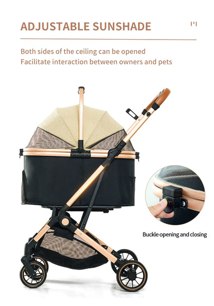 4 in 1 Pet Stroller, Folding Light weight Cat &Dog Stroller with Detachable Carrier, 180° Reversible Canopy, All Terrain 4-Wheel