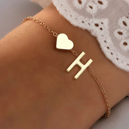 Fashion English Initial Letter Heart Bracelet DIY Personalized Name Bracelets Girls Women Anniversary Jewelry Gifts