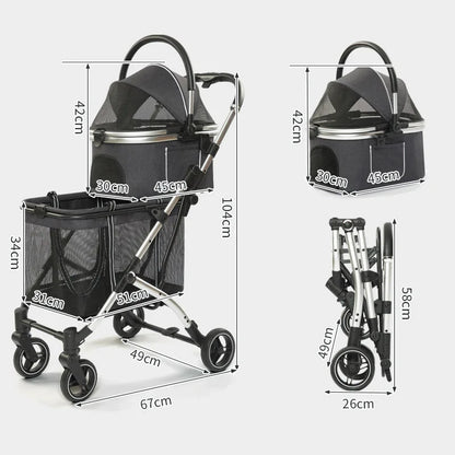 2025 New Dog Stroller with Double Layered Upper and Lower Compartments, Large Space for Pets, Multiple Cats, Dogs, and Dogs Cart