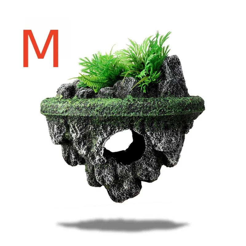 Suspended Island Fish Tank Decorative Creative Floating Stone Simulation Plants Caverns Crafts Ornaments Aquarium Accessories