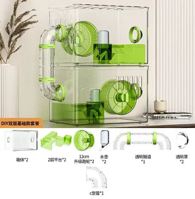 Hamster cage Luxury Grand Villa Transparent acrylic Gold silk Bear Dutch Pig two layer multi-layer combination hamster supplies