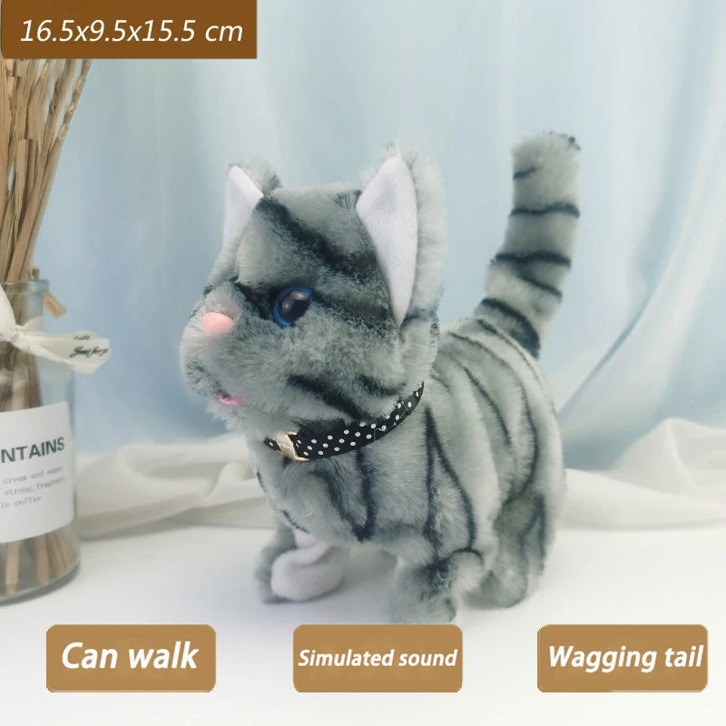 New Walking Kitty Plush Toy Electric Interactive Cat Stuffed Animal Meowing Tail Wagging Head Nodding Cat Pet Toy For Kids Gift