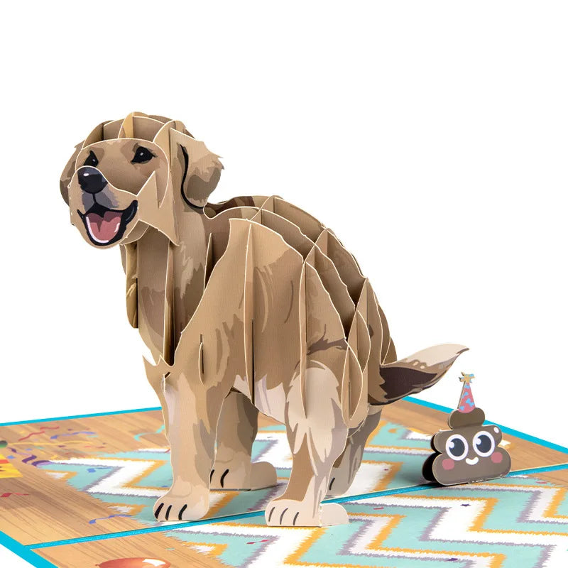 Funny Labrador 3D Birthday Cards Gift with Envelope Creative 3D Dog Greeting Card