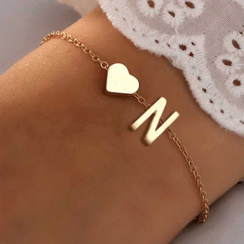 Fashion English Initial Letter Heart Bracelet DIY Personalized Name Bracelets Girls Women Anniversary Jewelry Gifts