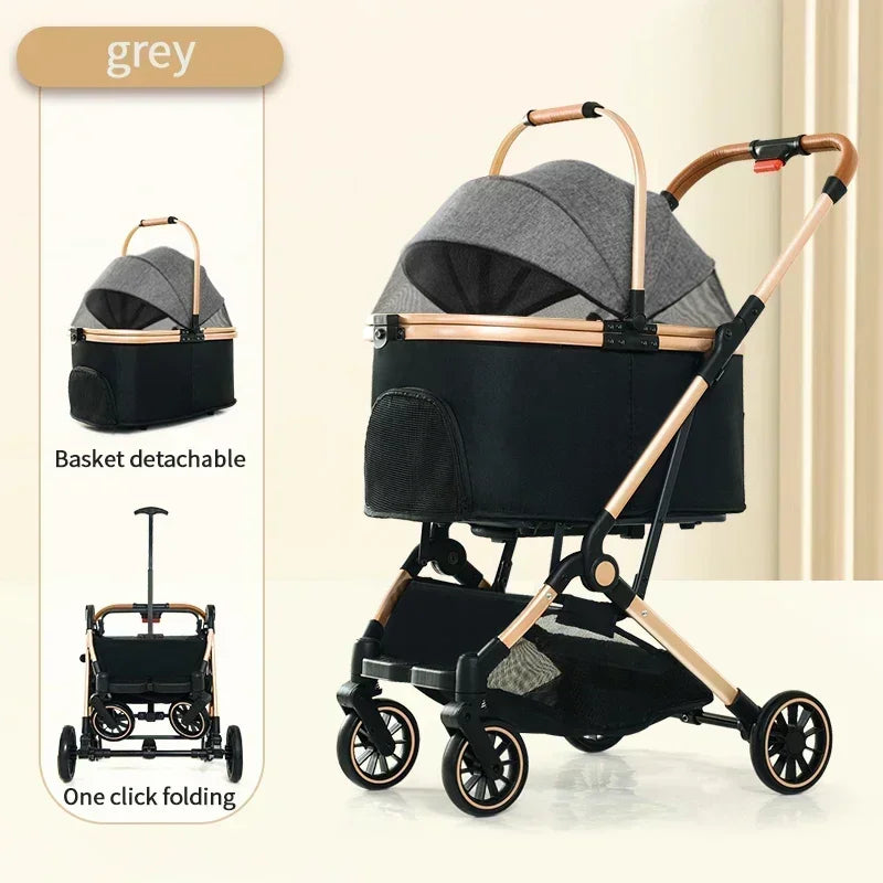 4 in 1 Pet Stroller, Folding Light weight Cat &Dog Stroller with Detachable Carrier, 180° Reversible Canopy, All Terrain 4-Wheel