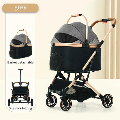 4 in 1 Pet Stroller, Folding Light weight Cat &Dog Stroller with Detachable Carrier, 180° Reversible Canopy, All Terrain 4-Wheel