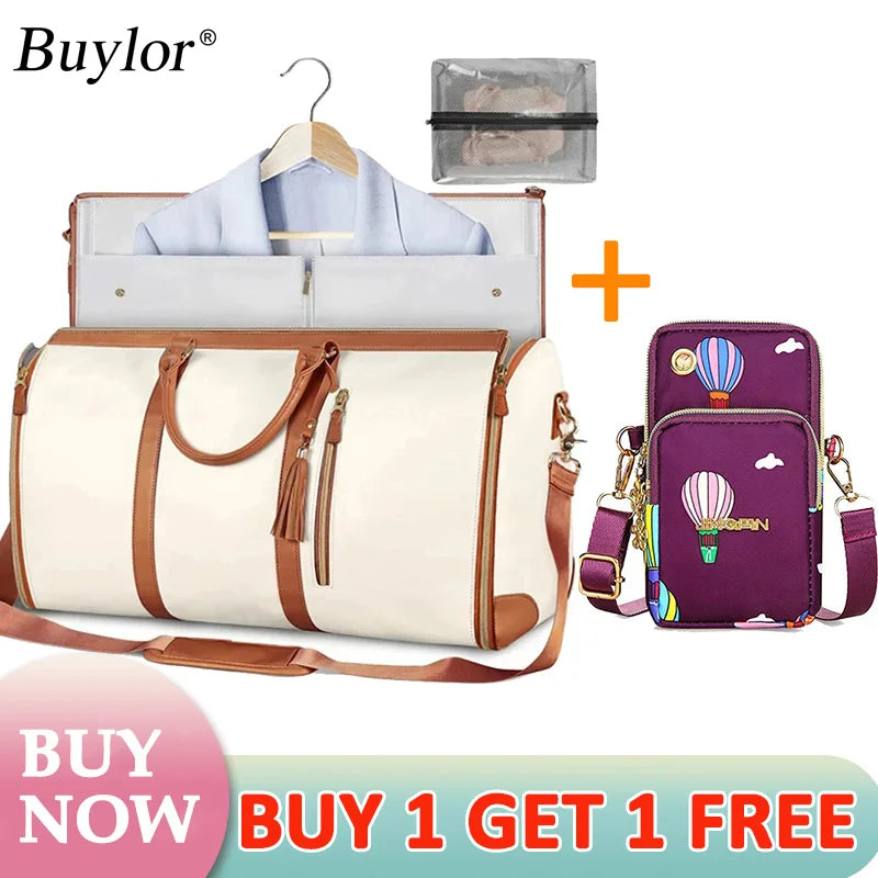 Buylor 2pcs Bags Folding Suit Bag Large Capacity Travel Luggage Bag With Shoe pouch Waterproof Women Handbag Outdoor Fitness Bag