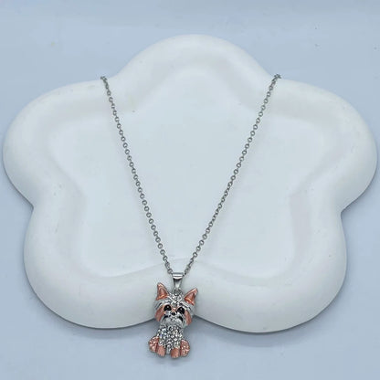 Creative Cute Two-Color Yorkshire Pendant Necklace for Women Pet Puppy Jewelry Animal Accessories Birthday Gift for Dog Lovers