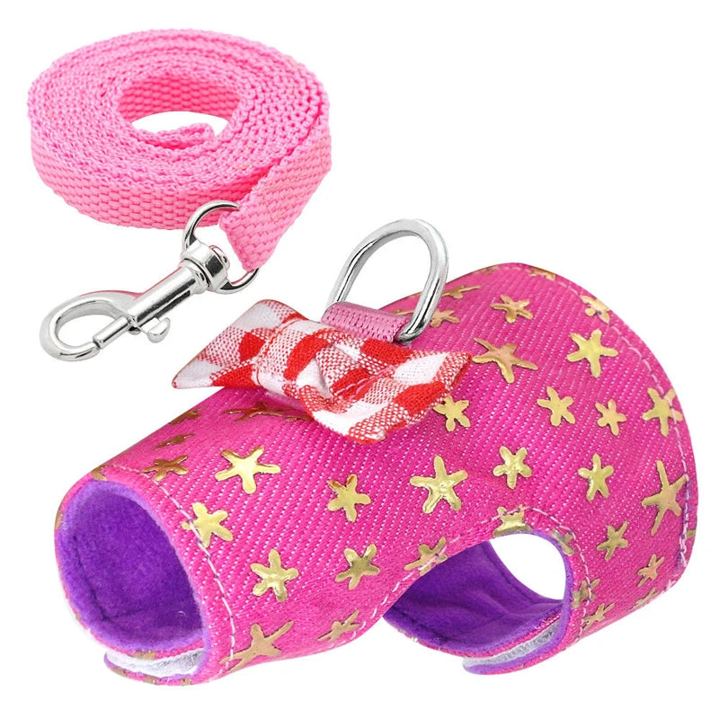 Hamster Small Pet Harness Rabbit Bowtie Striped Star Harness Vest Leash Traction Rope Baby Ferrets Rats Hamster Chest Strap