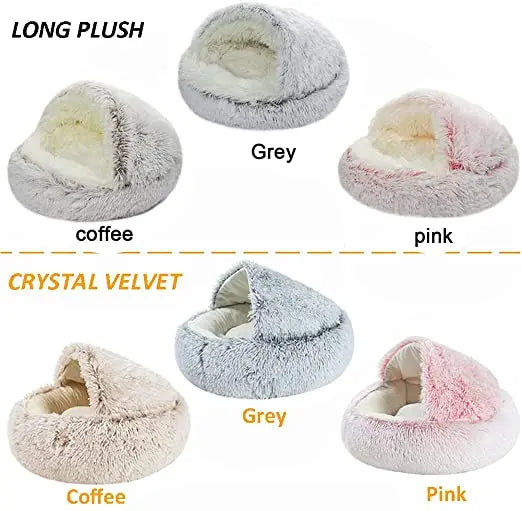 Winter Long Plush Pet Cat Bed Round Cat Cushion House  Warm Cat Basket Cat Sleep Bag Cat Nest Kennel 2 In 1 For Small Dog Cat