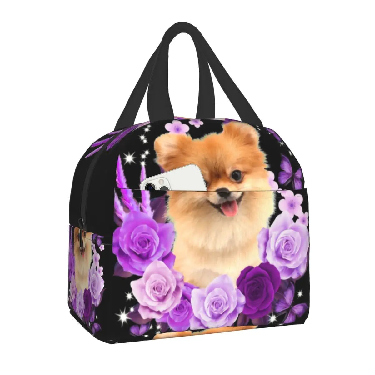 Pomeranian Dog With Summer Leaf Insulated Lunch Bag for School Office Pet Spitz Resuable Thermal Cooler Bento Box Women Kids