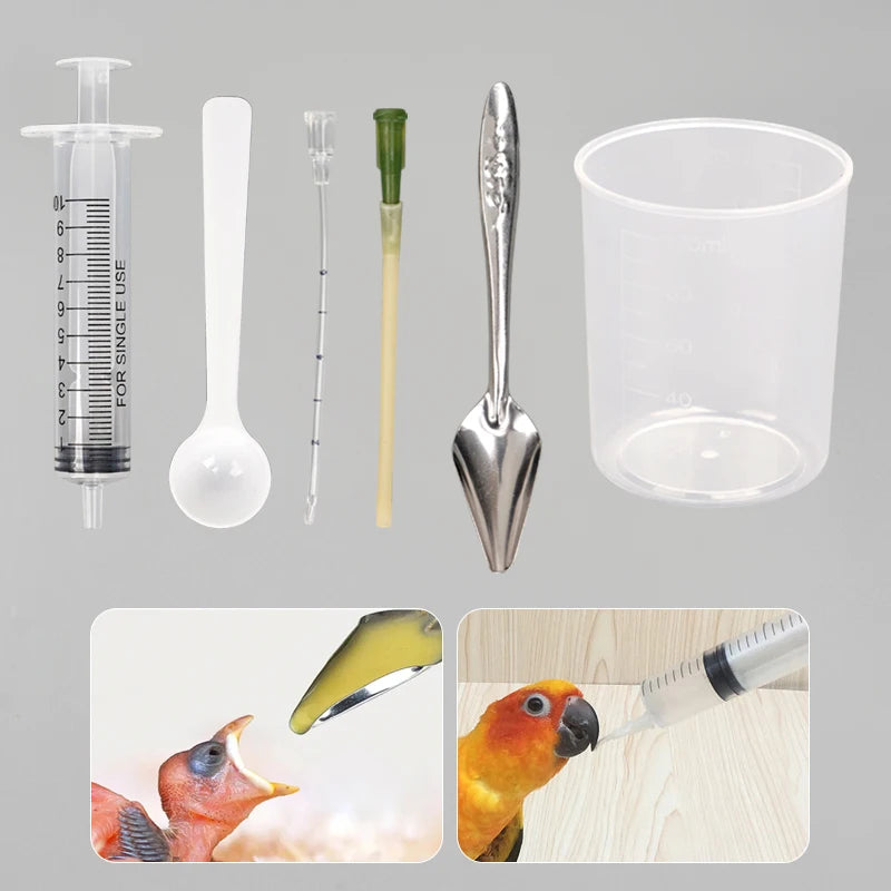 5pcs/set Bird Parrot Feeder Spoon with Manual Syringe Baby Bird Water Milk Medicine Feeding Syringe Feeding Needle Bird Supplies