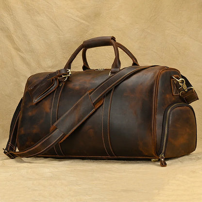 Luufan Genuine Leather Men's Travel Bag With Shoe Pocket Retro Crazy Horse Leather Big Capacity Luggag Bag Business Trip Handbag