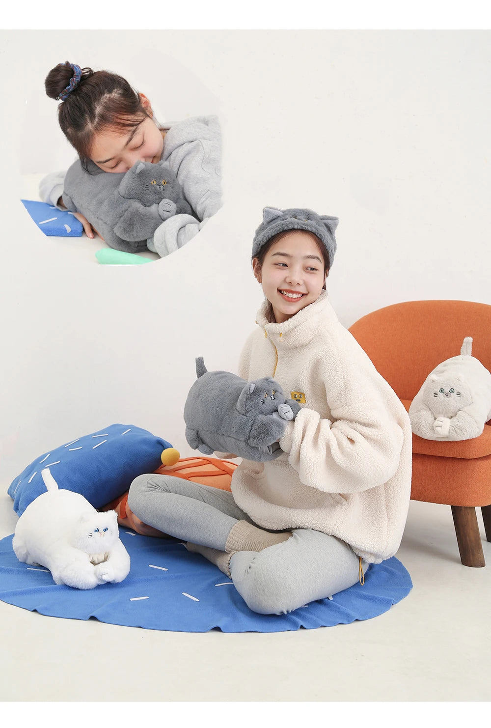 Cuddly Hug Cat Slippers Women Men Winter Home Slides Kawaii Floor Shoes Furry Slippers Girl White Mules Funny Cute Gift Slippers