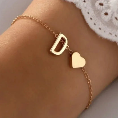 Fashion English Initial Letter Heart Bracelet DIY Personalized Name Bracelets Girls Women Anniversary Jewelry Gifts