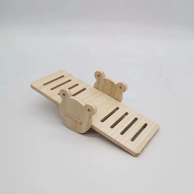 Pet Hamsters House DIY Wooden Gerbil Hideout Bridge Swing and Chinchilla Seesaw Pet Sport Exercise Toys Set  Cage Accessories