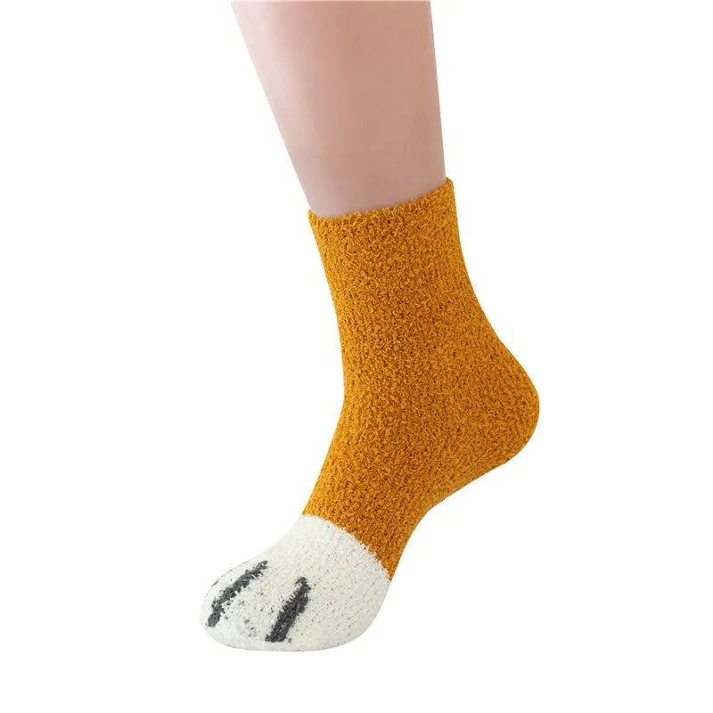 Women Winter Warm Fluffy Socks Cute Animal Claw Cat Paw Footprint Fuzzy Socks Female Thick Coral Fleece Home Floor Sleep Socks