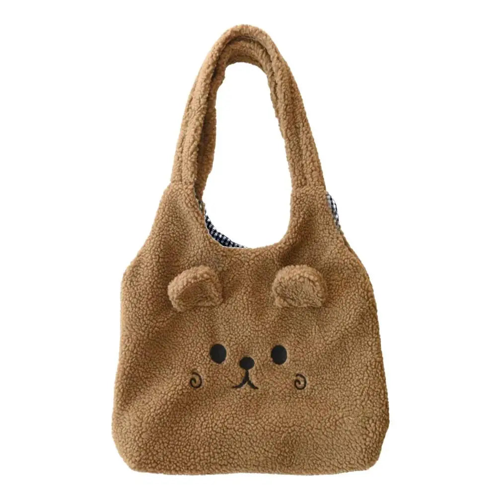 School Bag Cartoon Embroidery New Winter Soft Plush Tote Bag Shopper Bag Shoulder Bag For Women Cute B5K9