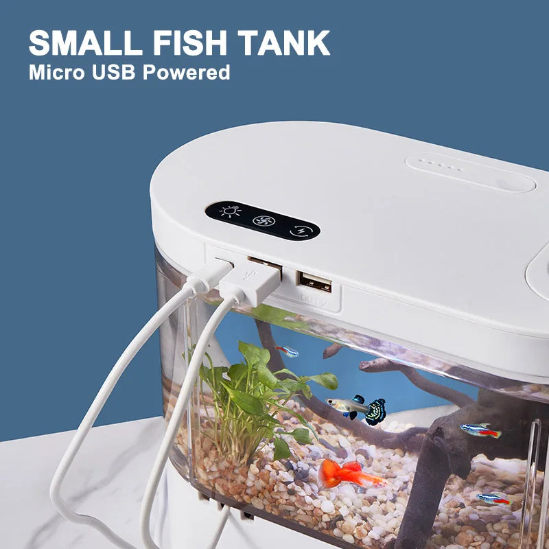 Desktop Aquarium Betta Fish Tank Tropical Fish Aquarium with Bottom Filter System LED Water Pump Fishbowl for Goldfish Amphibian