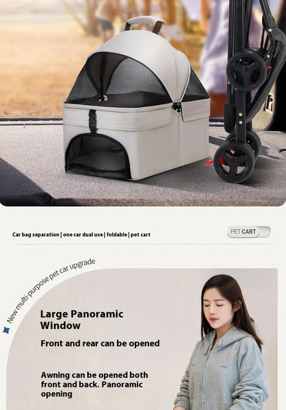 Detachable Pet Stroller Frame Basket With Feeding Tray One Click Fold System Lightweight Portable For Cats Dogs Pet Carrier