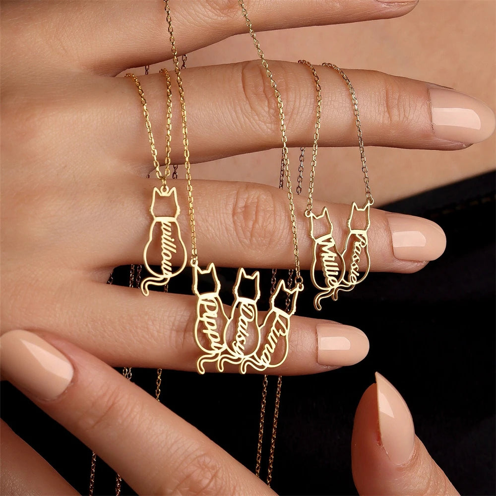 Personalized Pet Name 1-4 Cats Necklace Custom Memorials Gift Stainless Steel Choker Necklace for Women Girls Accesorios Mujer