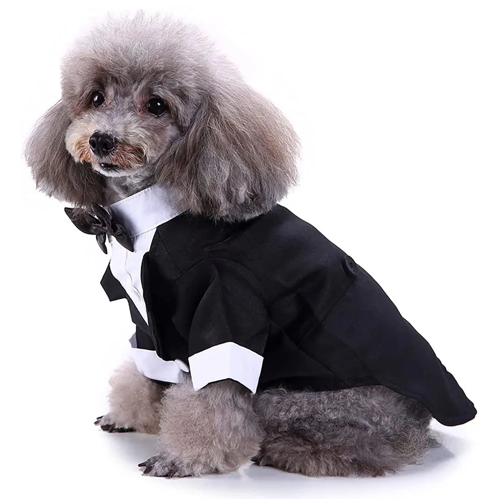 Dog Tuxedo Formal Dog Clothes Shirt Costume Wedding Attire Party Bow Tie Suit for Dogs Cat Outfit Birthday Christmas Pet Costume