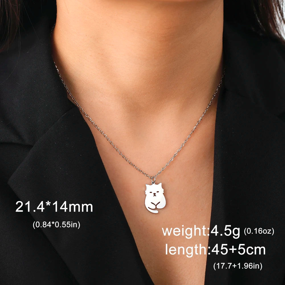 Unift Lovely Cat Pendant Necklace for Women Girl Stainless Steel Neck Chain Choker Pet Kitten Animal Kid Daughter Jewelry Gift