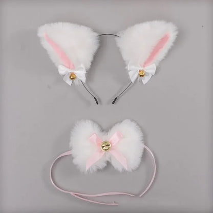 Cat Ear Bow Headband Necklace Cat Claw Gloves Cosplay Plush Bell Hairband Women Girl Masquerade Party Headwear Hair Accessories